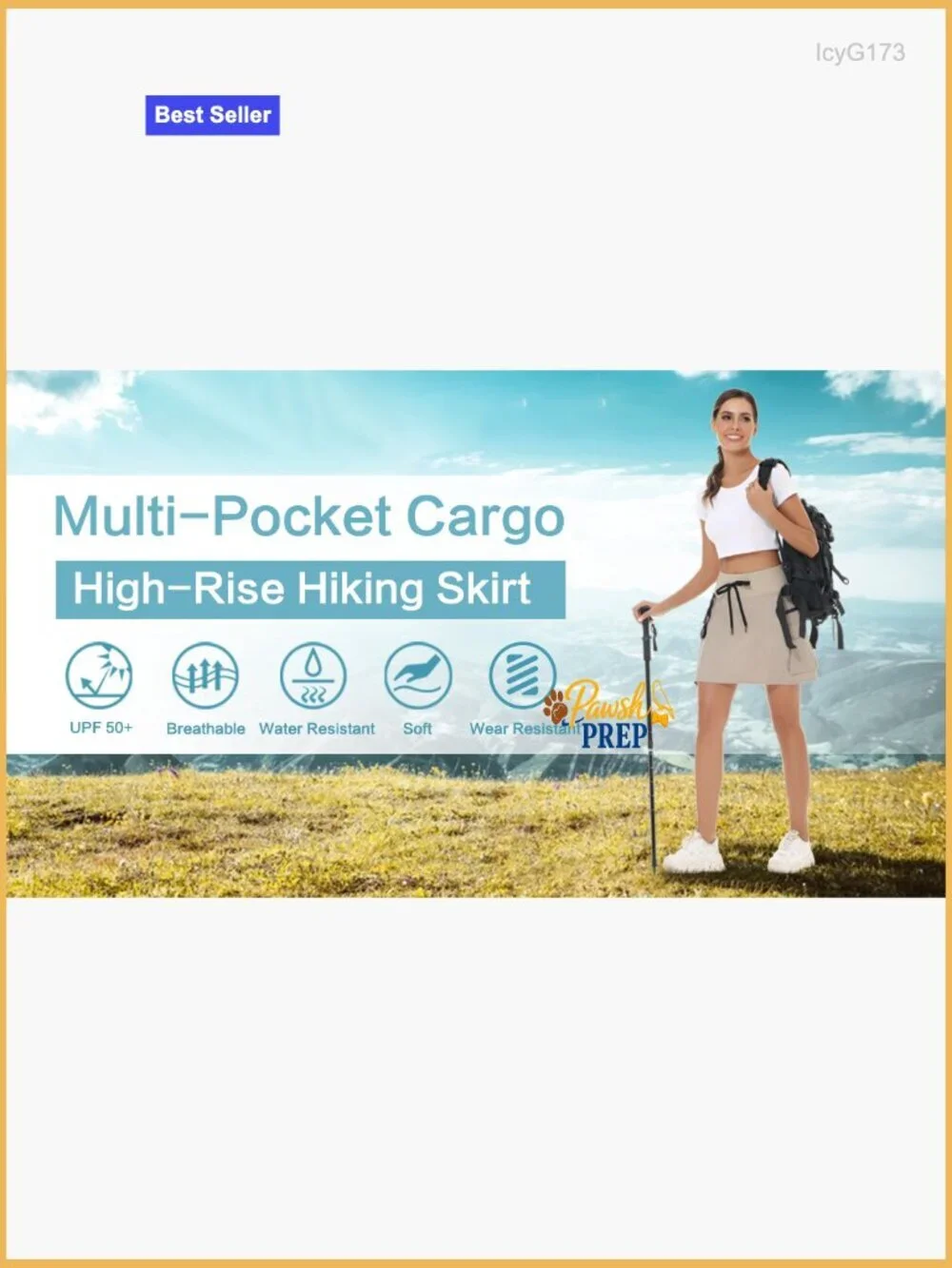Hiking Cargo Skort with Zipper Pockets, Quick Dry, High Waisted
